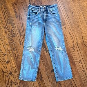 Whetherly 26/2 Wide Casual Streetwear Blue Distressed Jeans
